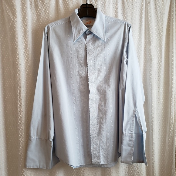 Vtg Tailored Double Cuff Embroidered Shirt Blue - Picture 1 of 8